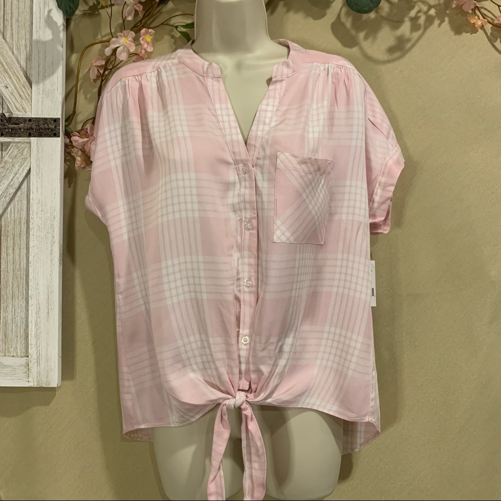 Pink Gingham Plaid Shirt | Button Up | Tie Waist | NWT | Size S